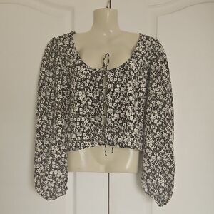 Levi's Black and White Smocked Crop Blouse